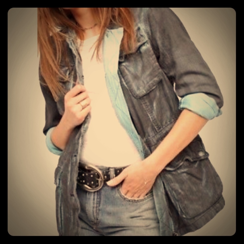 Free People Washed Denim Utility Jacket in Faded Blue